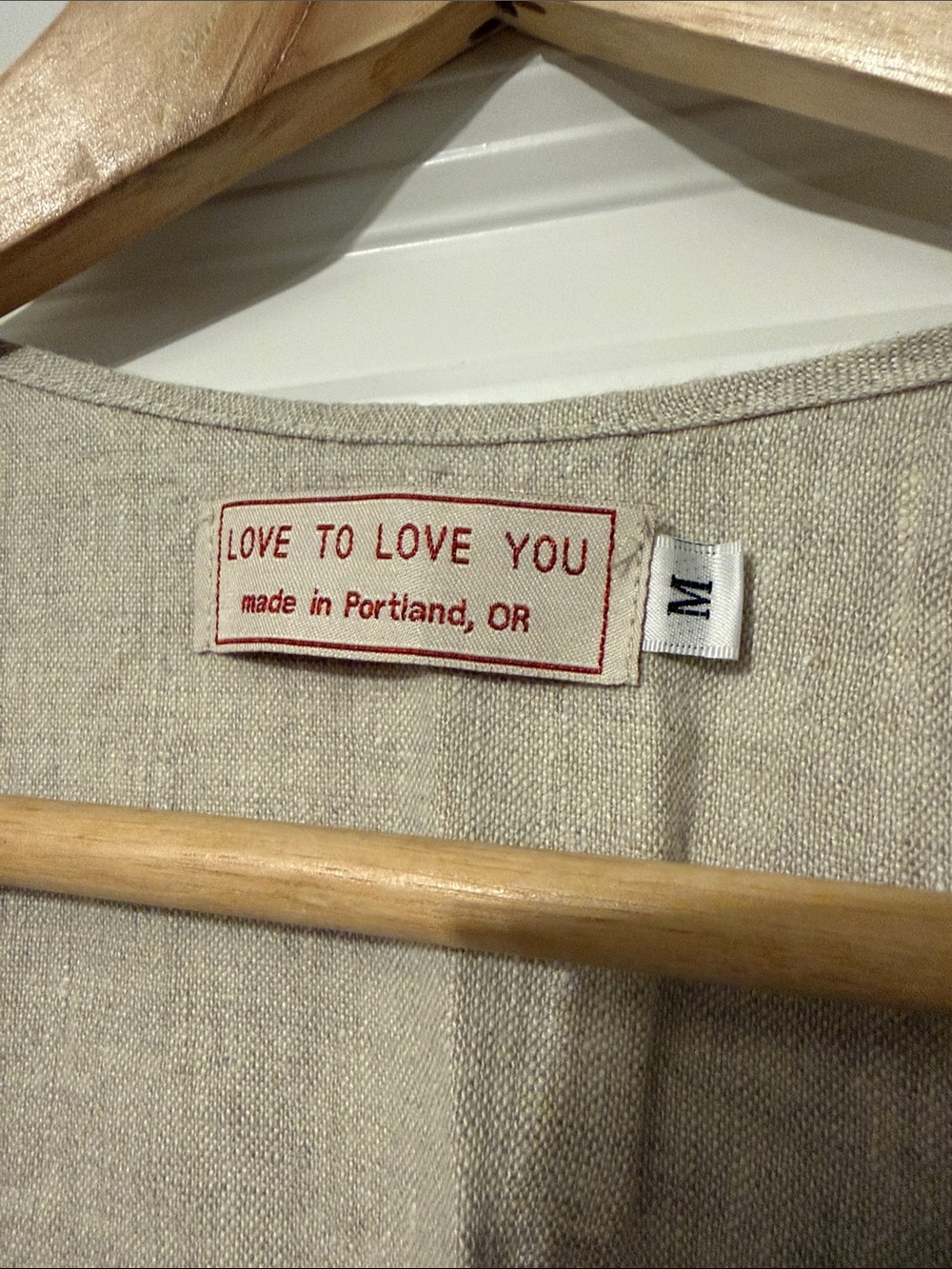 Love To Love You Linen Top Blouse with Hand Printed Rainbows Made in PDX M - Picture 2 of 3